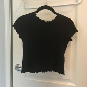 Brandy Melville Black cotton crop lettuce tee